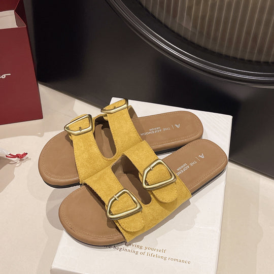 Damen Modische Sandalen mit doppeltem Riemen und eleganten Schnallen R&B