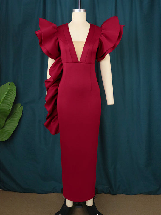 Damen figurumspielendes Abendkleid mit voluminösen Rüschenärmeln R&B