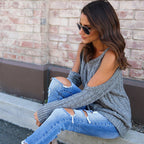 Damen Strickpullover mit offenen Schultern und dekorativem Zopfdesign R&B