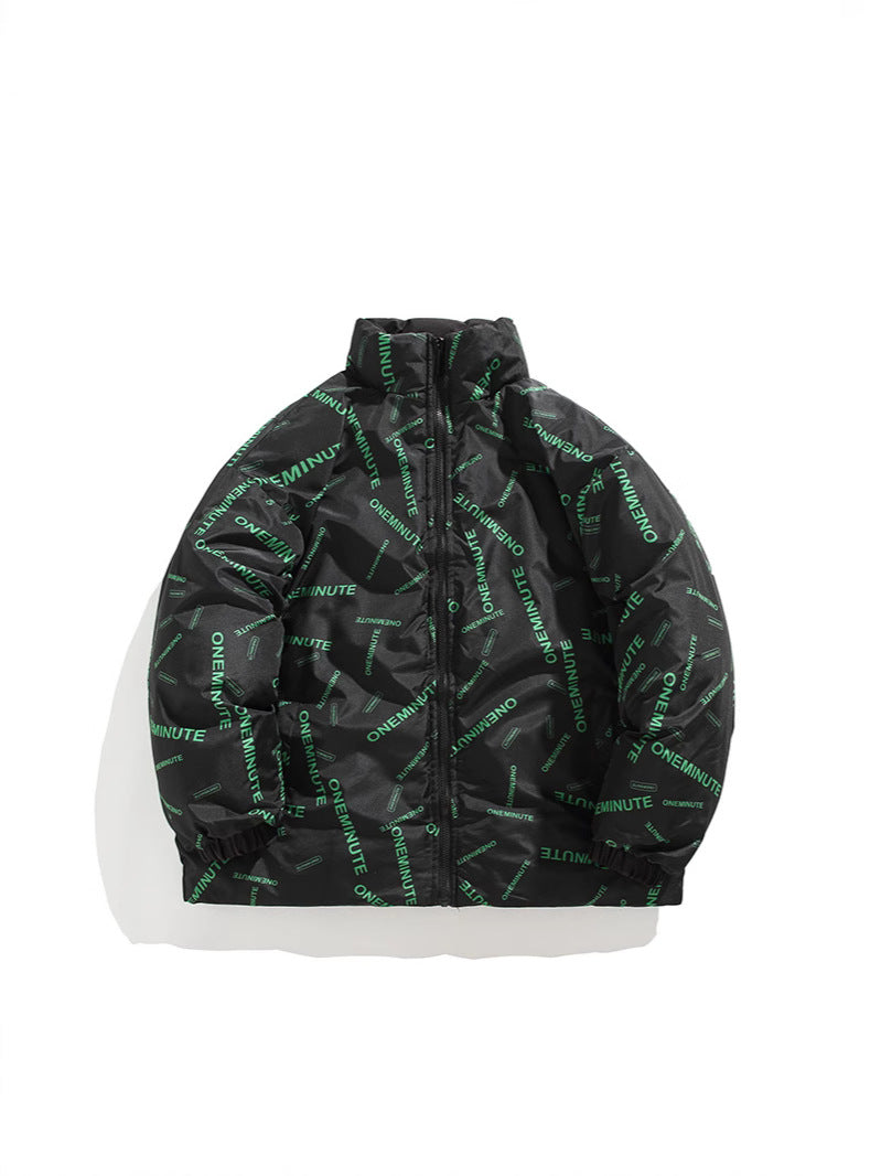 Herren Modische Steppjacke mit hohem Kragen und einzigartigem Schriftzug