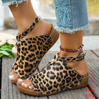 Damen Wedge-Sandaletten mit Leopardenmuster R&B