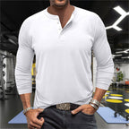 Herren Langarm-Henley-Shirt aus atmungsaktiver Baumwollmischung R&B
