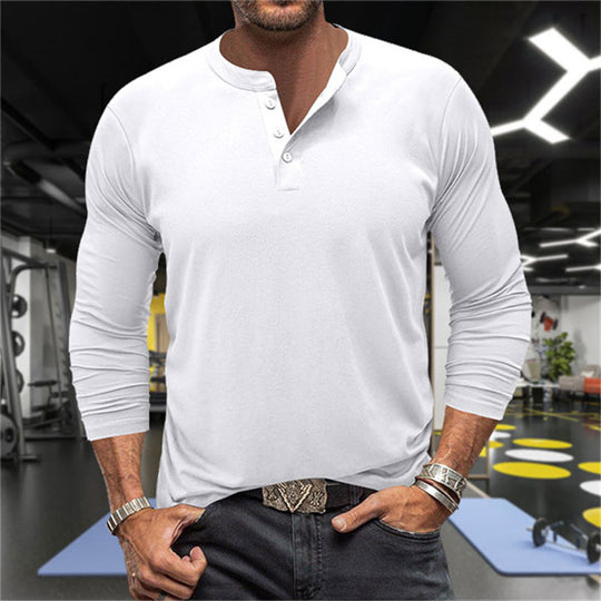 Herren Langarm-Henley-Shirt aus atmungsaktiver Baumwollmischung R&B