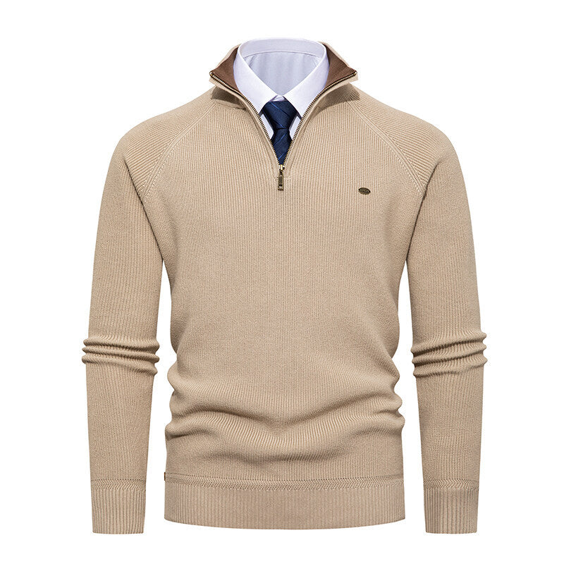 Herren eleganter Strickpullover mit Stehkragen und Reißverschluss R&B
