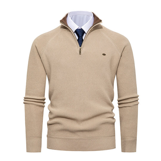 Herren eleganter Strickpullover mit Stehkragen und Reißverschluss R&B