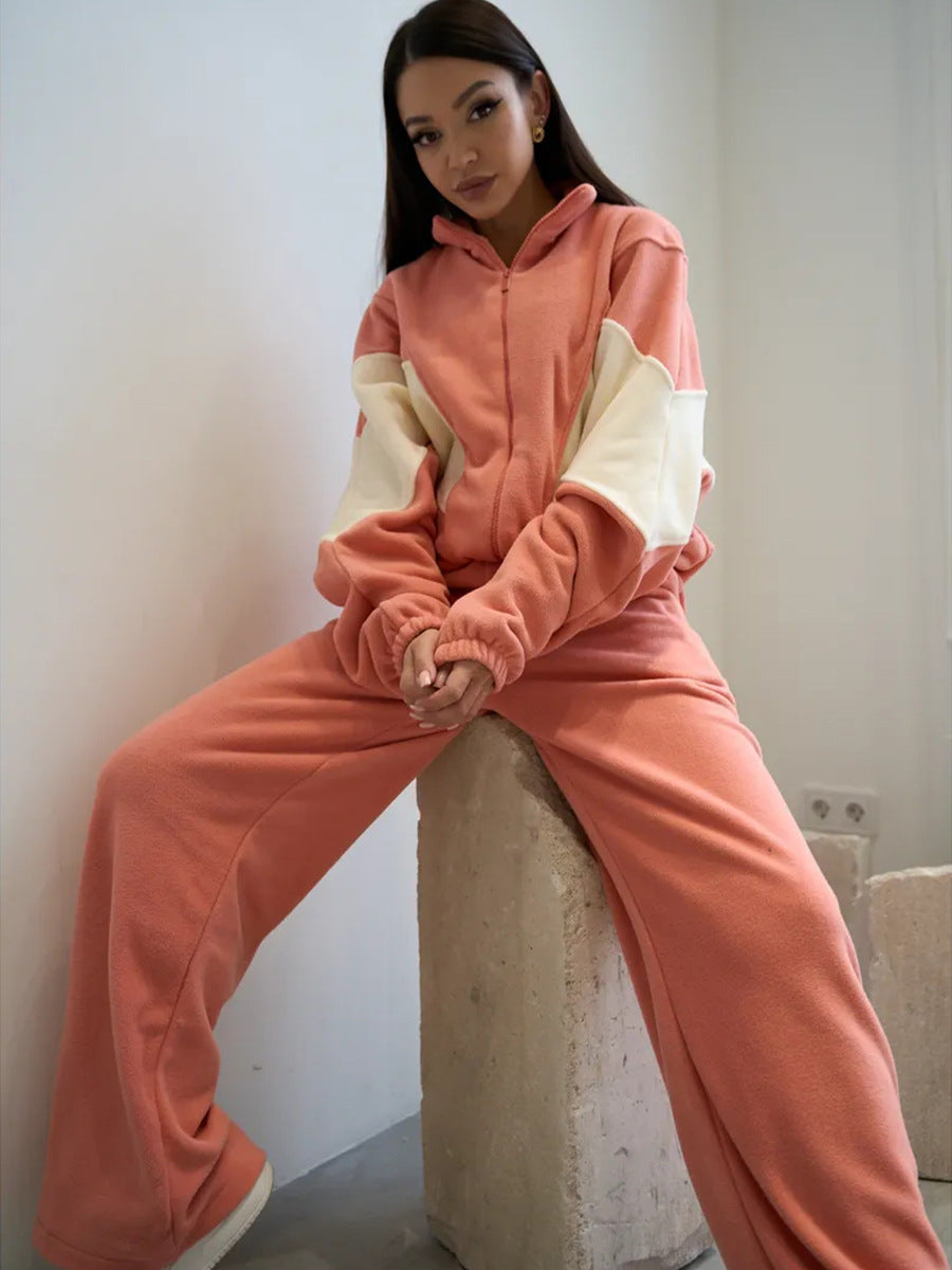Damen Urbanes Fleece-Set mit hohem Kragen und praktischen Taschen R&B