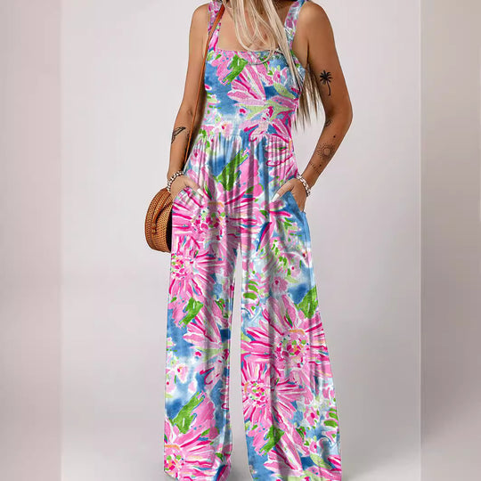 Damen luftiger Blumendruck Jumpsuit im Maxiformat mit praktischen Taschen R&B