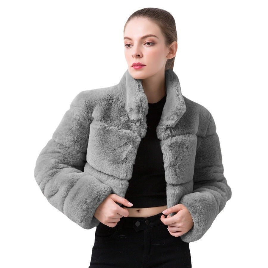 Damen modische kurze Kunstpelzjacke R&B