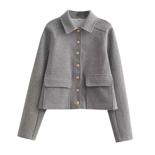 Damen modische Kurzjacke mit praktischen Pattentaschen und dekorativen Knöpfen R&B