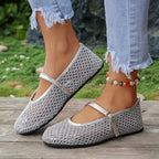 Damen Elegante Ballerinas mit modischem Netzdesign und dekorativer Schnallen-Applikation R&B