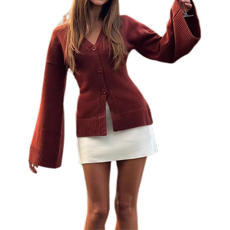 Damen lässiger Cardigan mit weiten Ärmeln und Knopfdetails R&B