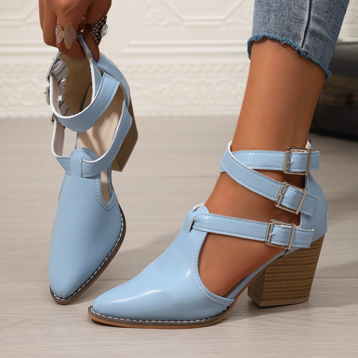 Damen elegante High-Top Stiefeletten mit verstellbarem Riemendesign R&B