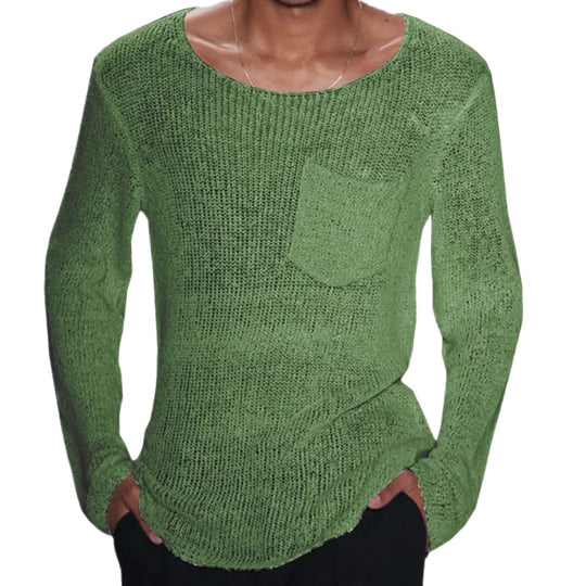 Herren lässiger Pullover mit offener Maschenstruktur und Brusttasche R&B