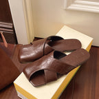 Damen modische Slipper Sandalen mit breitem Riemen und eleganter Schnalle R&B