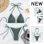 Damen Triangel-Bikini mit eleganten Bindändern und rippierter Textur