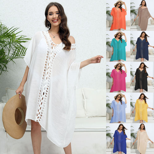 Damen luftiger Kaftan mit filigranem Häkelmuster R&B
