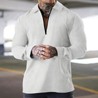 Herren nan schmales Halbzip-Polo mit Waffelstruktur offener Kentkragen und cleanem Minimal-Design R&B