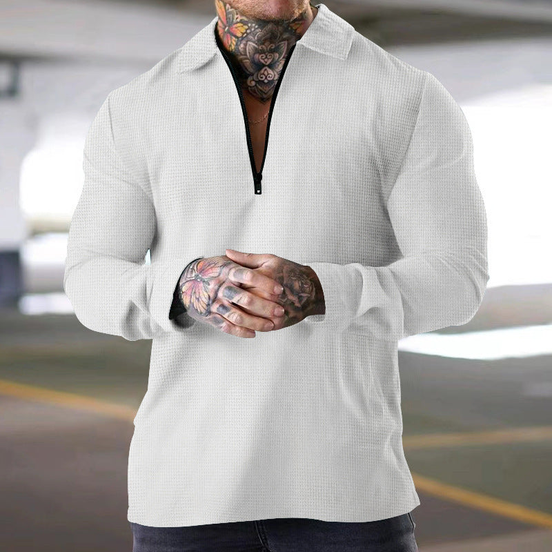 Herren nan schmales Halbzip-Polo mit Waffelstruktur offener Kentkragen und cleanem Minimal-Design R&B