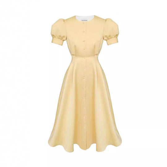 Damen Midi-Kleid mit Puffärmeln und schimmerndem Satin-Finish R&B