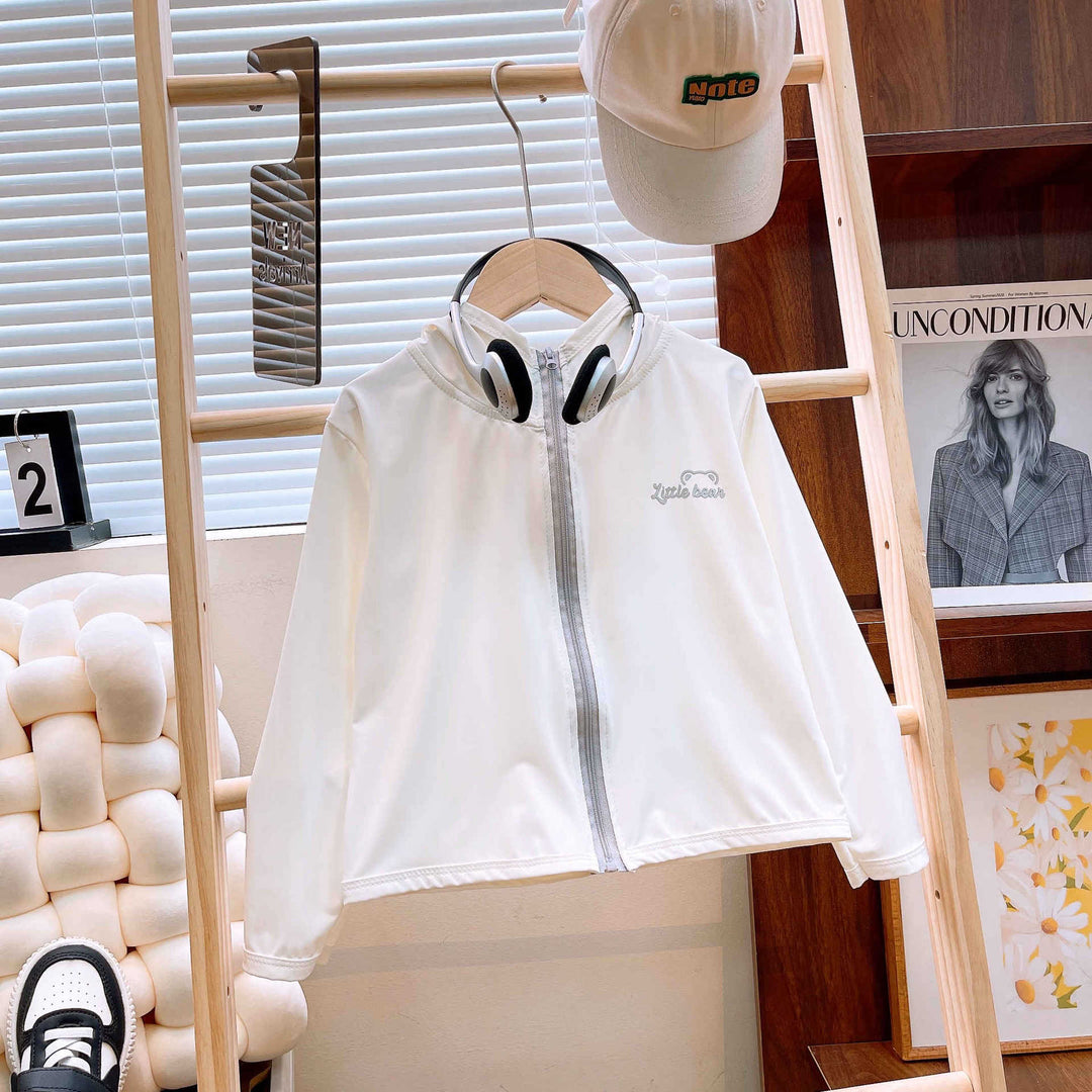 Mädchen nan leichte Kapuzen-Zip-Up Windbreaker-Jacke mit gesticktem Bärenpatch R&B