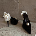 Damen stilvolle High Heel Mules mit zarter Blumenapplikation R&B