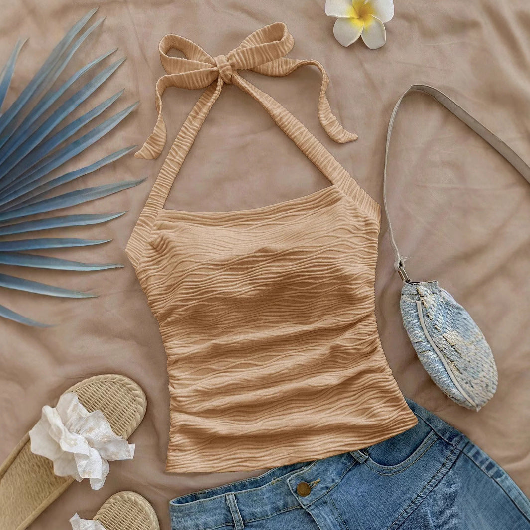 Damen Trägershirt mit dekorativem Knoten und wellenförmigem Design R&B