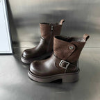 Damen Kick-Boots mit modischem Riemen und stabiler Gummisohle R&B