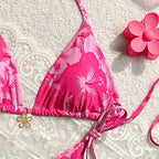 Damen Triangel-Bikini mit floralen Akzenten und verstellbaren BindR&Bändern R&B