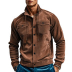 Herren stylische Kordjacke mit verstellbarem Kragen und praktischen Brusttaschen R&B