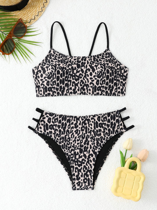 Damen Bikini-Set mit innovativen Trägerdetails und modischem Leopardenmuster R&B