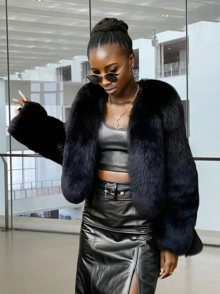 Damen Fleece Kunstpelzmantel R&B