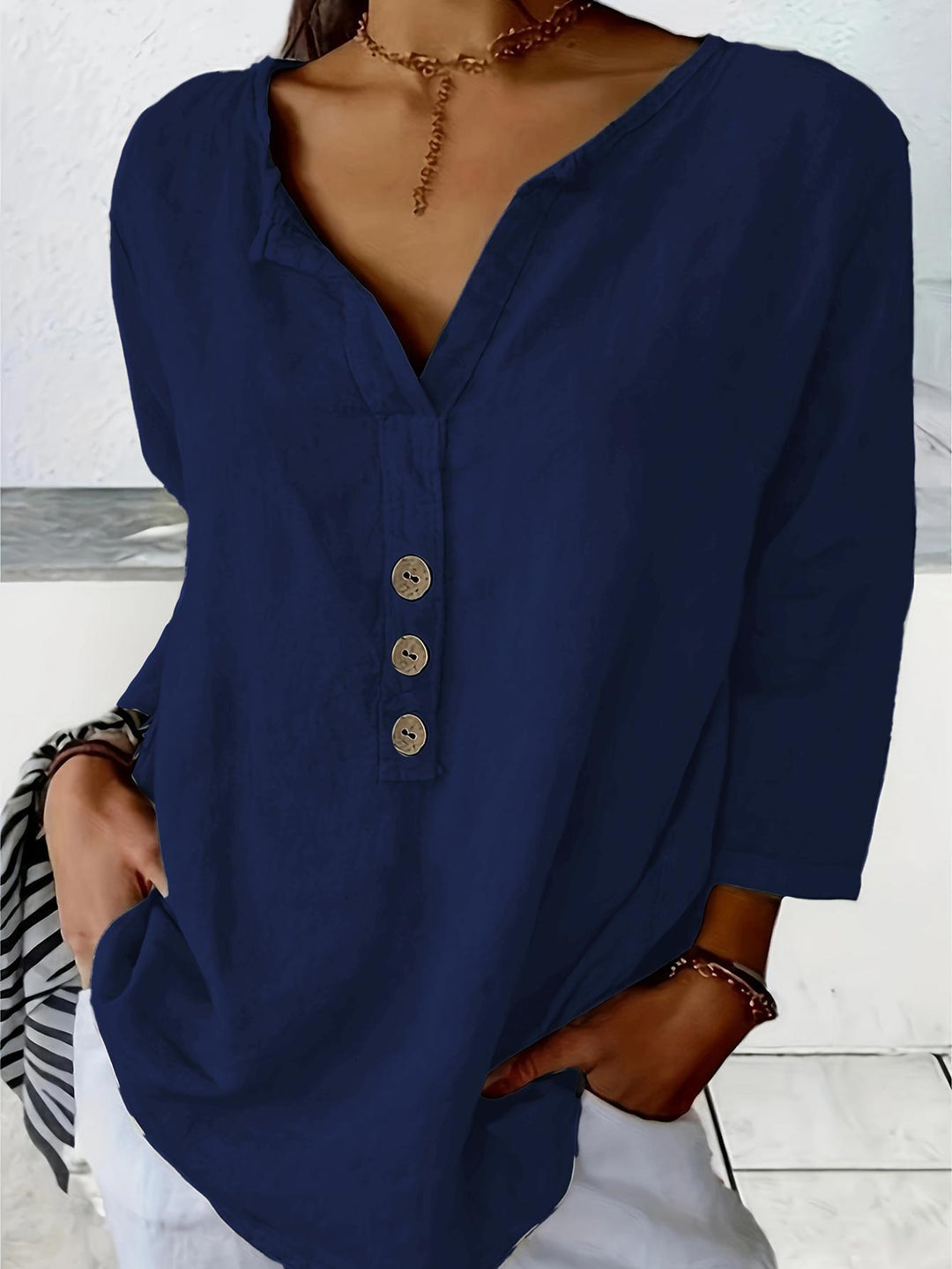 Damen Lässig geschnittenes Blusenshirt mit Knopfleiste R&B