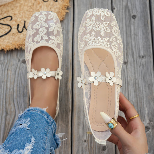 Damen elegante Ballerinas mit floralen Applikationen und rutschfester Sohle R&B