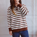 Damen legerer Streifenpullover mit Knopfleiste und weitem Schnitt R&B
