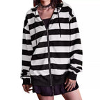 Damen Streifen-Hoodie mit Reißverschluss und lässigem Schnitt R&B