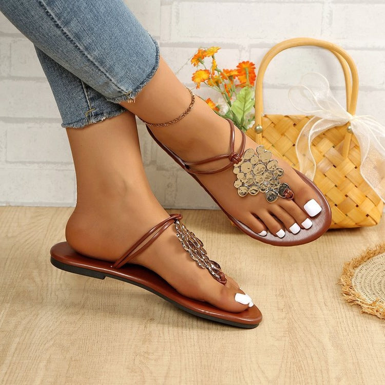 Damen Glitzernde Zehentrenner-Sandalen mit dekorativem Strass-Ausschnitt R&B
