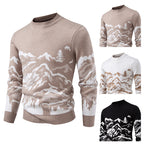 Herren Strickpullover mit Bergmotiv und hohem Kragen R&B
