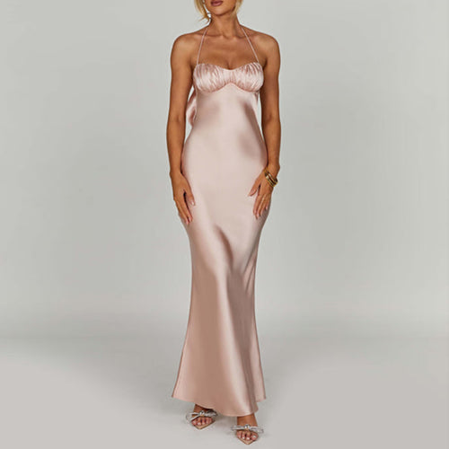 Damen elegantes Satin-Abendkleid mit dünnen Trägern R&B