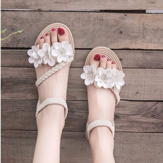 Damen Sandalen mit floralen Applikationen und elastischem Riemendesign R&B