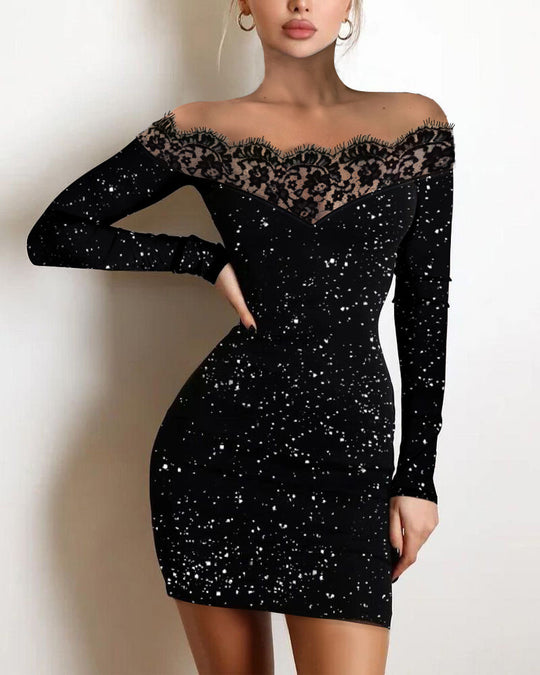 Damen Offshoulder Kleid mit Spitzenbesatz R&B