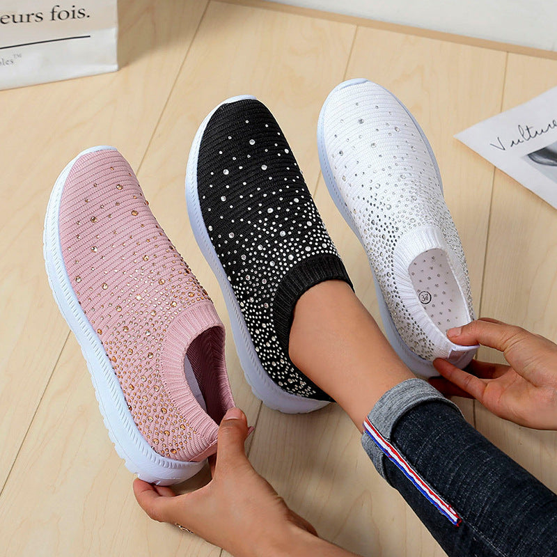Damen Atmungsaktive Slip-On Sneakers mit funkelnden Strassdetails