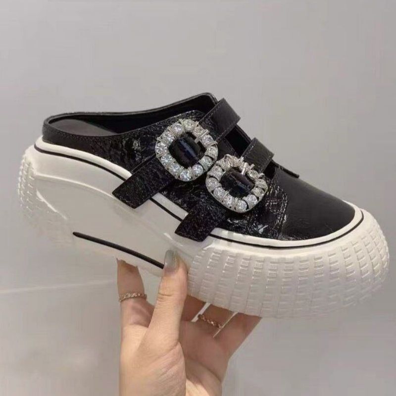 Damen trendige Plateau-Mules mit modischen Strassschnallen R&B