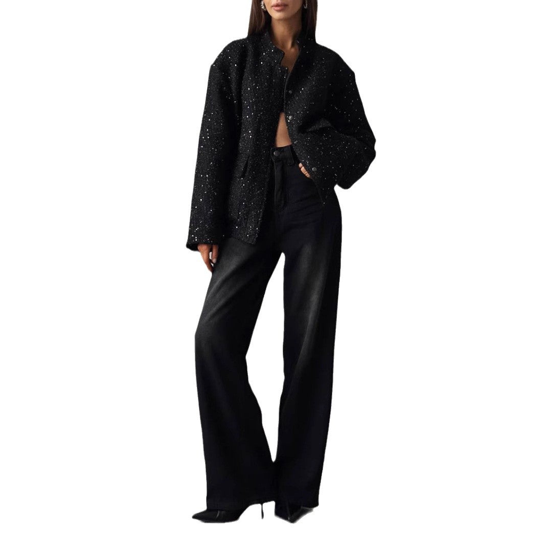 Damen Glitzerjacke mit praktischen Taschen und elastischem Saum R&B