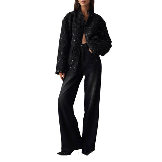 Damen Glitzerjacke mit praktischen Taschen und elastischem Saum R&B