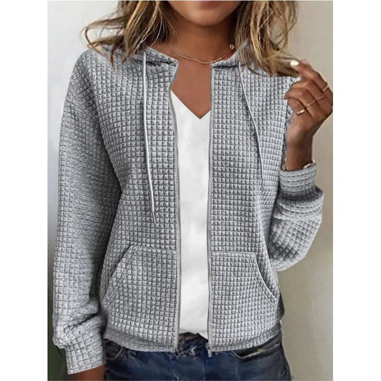 Damen bequeme Waffelmuster-Jacke mit praktischen Taschen R&B