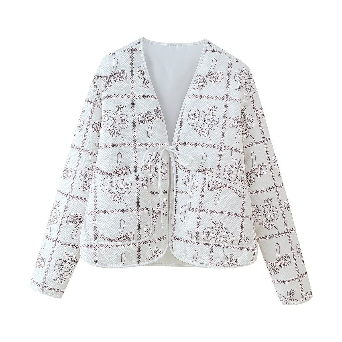 Damen gestepptes Blazer-Oberteil mit floralen Mustern R&B