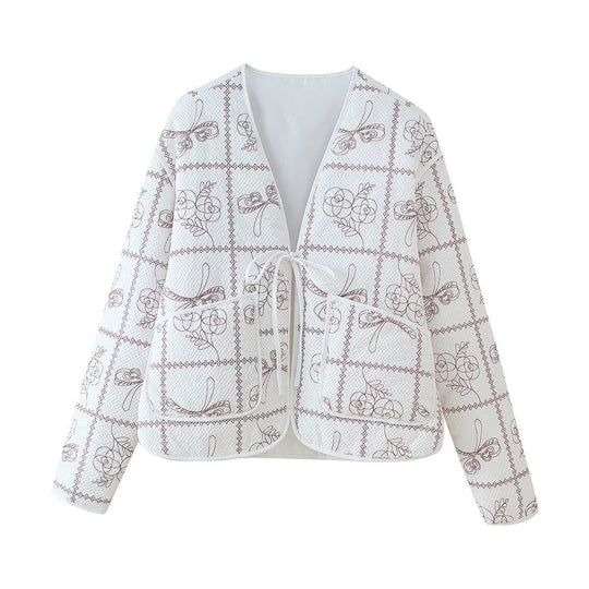 Damen gestepptes Blazer-Oberteil mit floralen Mustern R&B