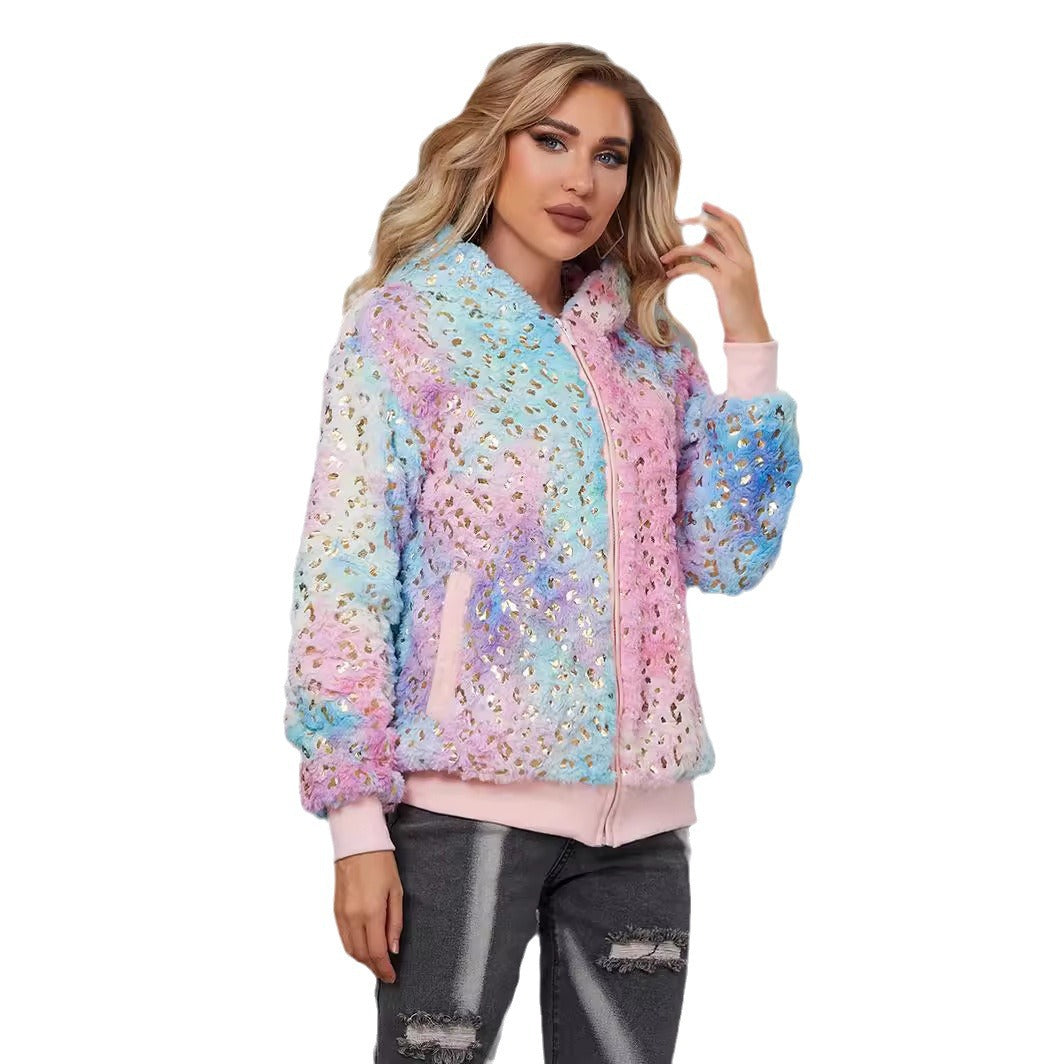 Damen Flauschige Kapuzenjacke mit glitzernden Akzenten R&B