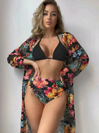 Damen Bikiniset mit hohem Bund und floralem Überwurf R&B