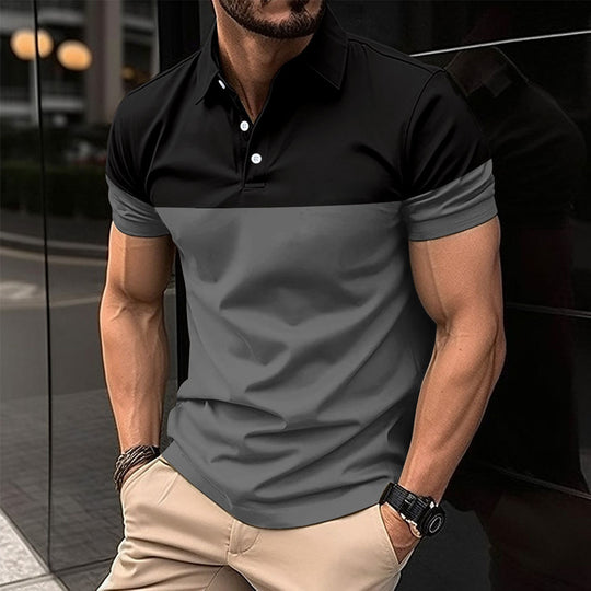 Herren Kurzarm-Polohemd mit kontrastierenden Farbblöcken und modernem Schnitt R&B